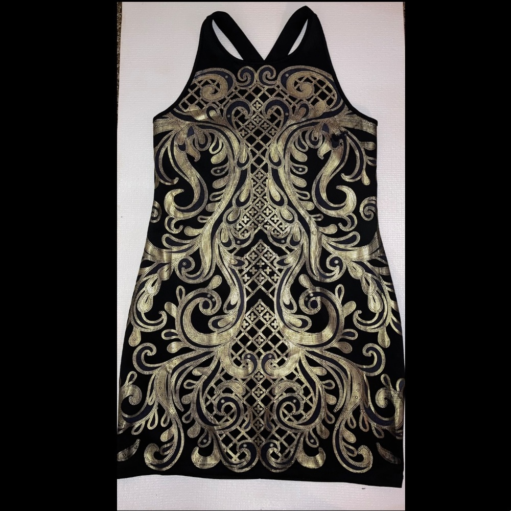 Black and gold mini dress